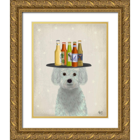 Bichon Frise Beer Lover Gold Ornate Wood Framed Art Print with Double Matting by Fab Funky