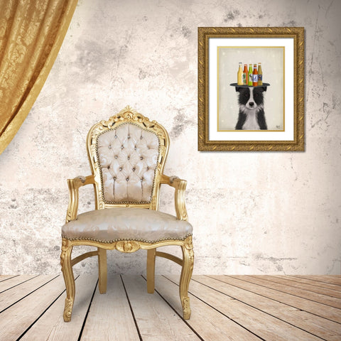 Border Collie Black White Beer Lover Gold Ornate Wood Framed Art Print with Double Matting by Fab Funky