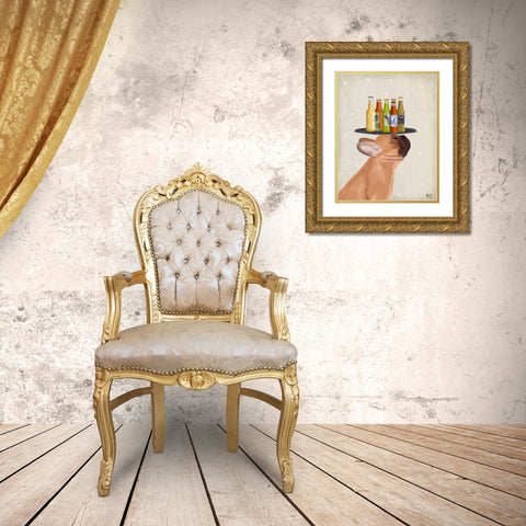 French Bulldog Beer Lover Gold Ornate Wood Framed Art Print with Double Matting by Fab Funky