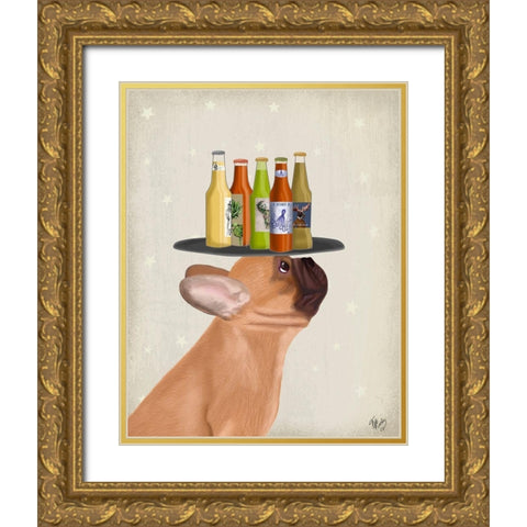 French Bulldog Beer Lover Gold Ornate Wood Framed Art Print with Double Matting by Fab Funky