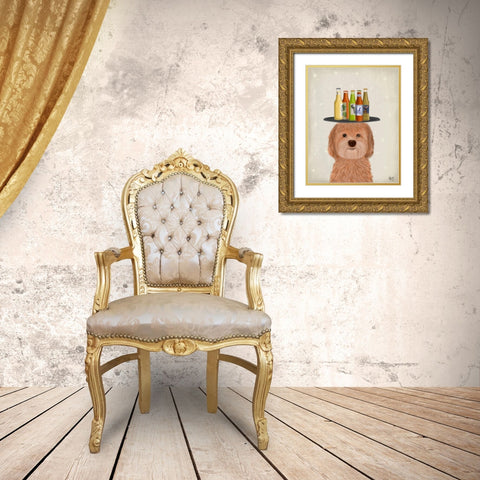 Labradoodle Gold Beer Lover Gold Ornate Wood Framed Art Print with Double Matting by Fab Funky