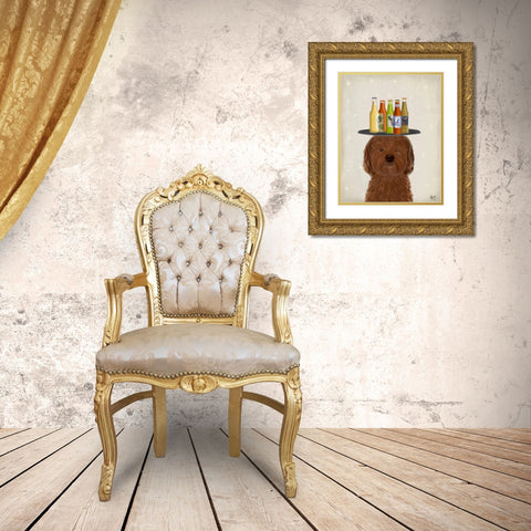 Labradoodle Brown Beer Lover Gold Ornate Wood Framed Art Print with Double Matting by Fab Funky