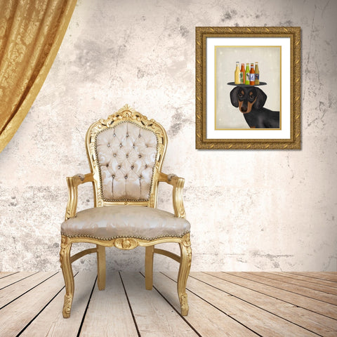 Dachshund Beer Lover Gold Ornate Wood Framed Art Print with Double Matting by Fab Funky