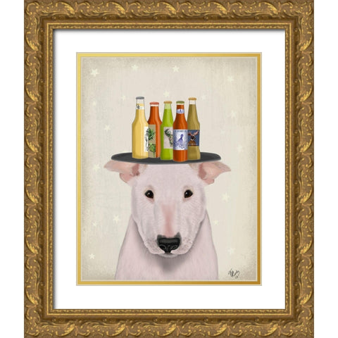 English Bull Terrier Beer Lover Gold Ornate Wood Framed Art Print with Double Matting by Fab Funky