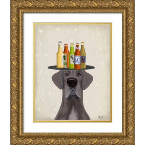Great Dane Blue Beer Lover Gold Ornate Wood Framed Art Print with Double Matting by Fab Funky