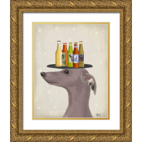 Greyhound Grey Beer Lover Gold Ornate Wood Framed Art Print with Double Matting by Fab Funky