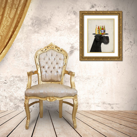 Schnauzer Black Beer Lover Gold Ornate Wood Framed Art Print with Double Matting by Fab Funky