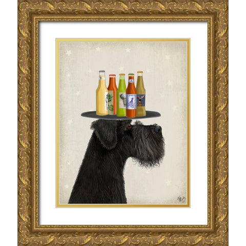 Schnauzer Black Beer Lover Gold Ornate Wood Framed Art Print with Double Matting by Fab Funky