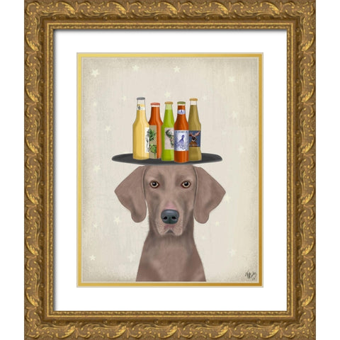 Weimerarner Beer Lover Gold Ornate Wood Framed Art Print with Double Matting by Fab Funky