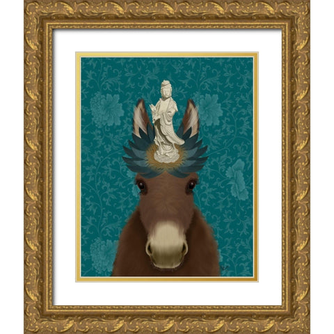 Donkey Bodhisattva Gold Ornate Wood Framed Art Print with Double Matting by Fab Funky