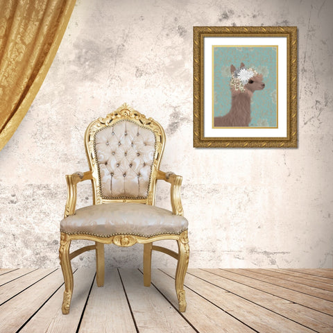 Llama Bohemian 3 Gold Ornate Wood Framed Art Print with Double Matting by Fab Funky