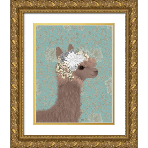 Llama Bohemian 3 Gold Ornate Wood Framed Art Print with Double Matting by Fab Funky
