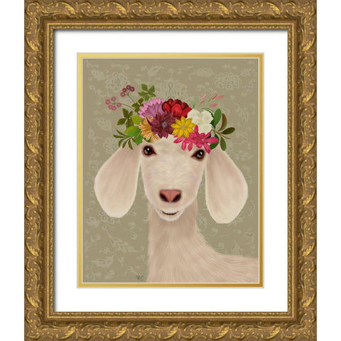 Goat Bohemian 2 Gold Ornate Wood Framed Art Print with Double Matting by Fab Funky