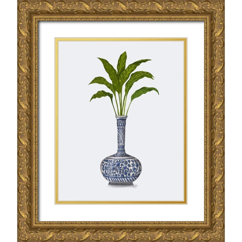 Chinoiserie Vase 3, With Plant Gold Ornate Wood Framed Art Print with Double Matting by Fab Funky