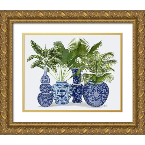 Chinoiserie Vase Group 1 Gold Ornate Wood Framed Art Print with Double Matting by Fab Funky