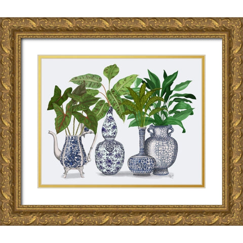 Chinoiserie Vase Group 2 Gold Ornate Wood Framed Art Print with Double Matting by Fab Funky