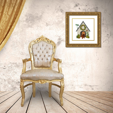Christmas Des - Christmas Kennel - Cottage Gold Ornate Wood Framed Art Print with Double Matting by Fab Funky