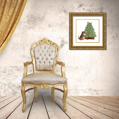 Christmas Des - Bone Tree Gold Ornate Wood Framed Art Print with Double Matting by Fab Funky