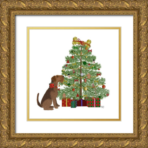 Christmas Des - Bone Tree Gold Ornate Wood Framed Art Print with Double Matting by Fab Funky