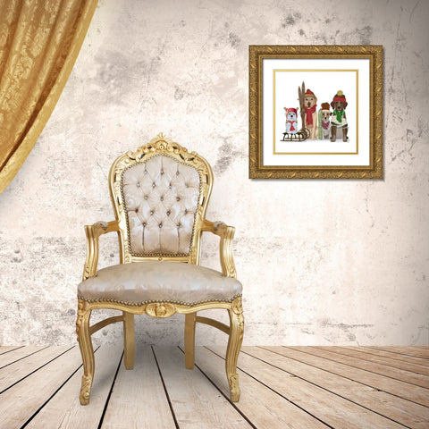 Christmas Des - Winter Sports Fans Gold Ornate Wood Framed Art Print with Double Matting by Fab Funky