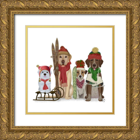 Christmas Des - Winter Sports Fans Gold Ornate Wood Framed Art Print with Double Matting by Fab Funky
