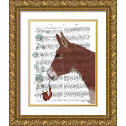 Donkey Bubble Pipe, Portrait Book Print Gold Ornate Wood Framed Art Print with Double Matting by Fab Funky