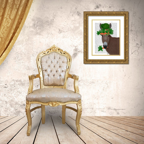 Donkey Carrot Hat Book Print Gold Ornate Wood Framed Art Print with Double Matting by Fab Funky