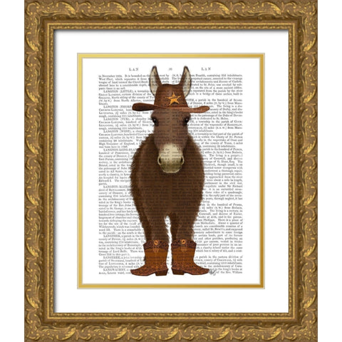Donkey Cowboy Book Print Gold Ornate Wood Framed Art Print with Double Matting by Fab Funky