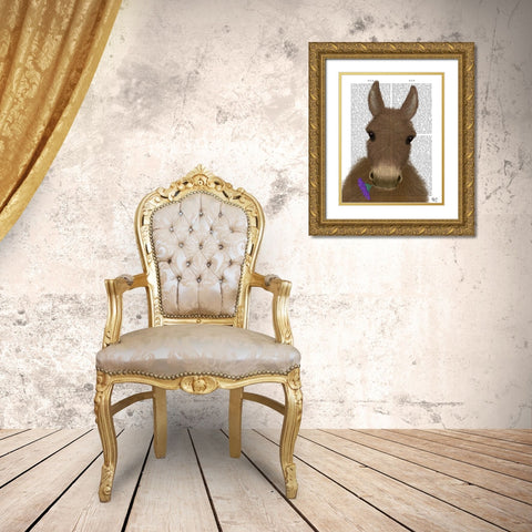 Donkey Purple Flower Book Print Gold Ornate Wood Framed Art Print with Double Matting by Fab Funky