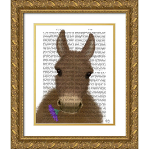 Donkey Purple Flower Book Print Gold Ornate Wood Framed Art Print with Double Matting by Fab Funky