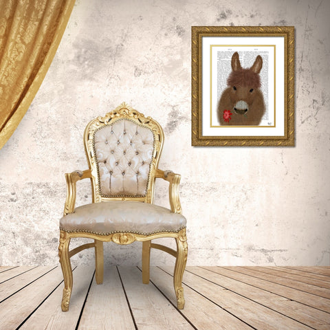 Donkey Red Flower Book Print Gold Ornate Wood Framed Art Print with Double Matting by Fab Funky