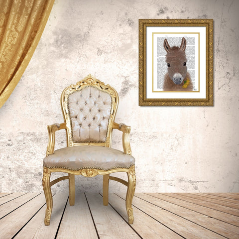 Donkey Yellow Flower Book Print Gold Ornate Wood Framed Art Print with Double Matting by Fab Funky