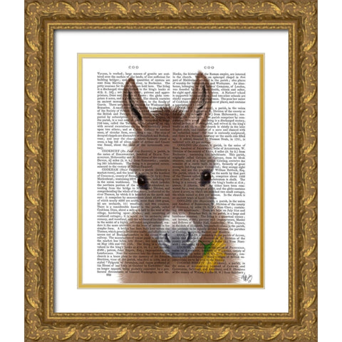 Donkey Yellow Flower Book Print Gold Ornate Wood Framed Art Print with Double Matting by Fab Funky