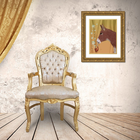 Donkey Bubble Pipe, Portrait Gold Ornate Wood Framed Art Print with Double Matting by Fab Funky