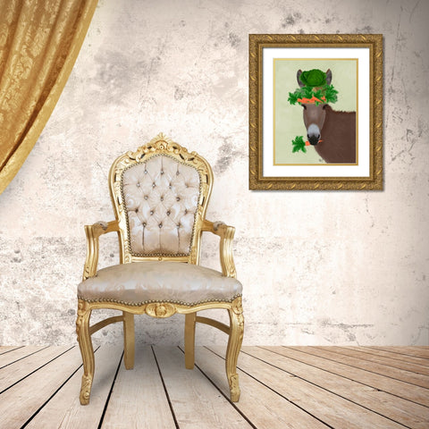 Donkey Carrot Hat Gold Ornate Wood Framed Art Print with Double Matting by Fab Funky