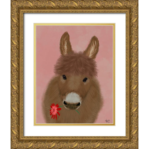 Donkey Red Flower Gold Ornate Wood Framed Art Print with Double Matting by Fab Funky