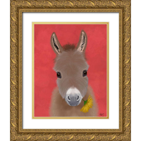 Donkey Yellow Flower Gold Ornate Wood Framed Art Print with Double Matting by Fab Funky