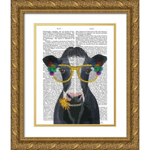 Cow and Flower Glasses Book Print Gold Ornate Wood Framed Art Print with Double Matting by Fab Funky