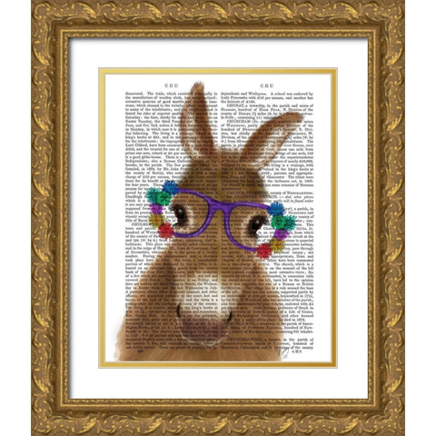 Donkey Purple Flower Glasses Book Print Gold Ornate Wood Framed Art Print with Double Matting by Fab Funky