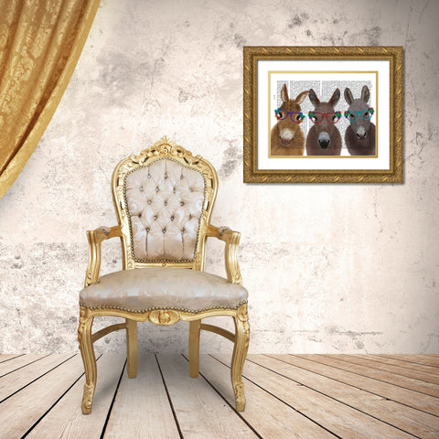 Donkey Trio Flower Glasses Book Print Gold Ornate Wood Framed Art Print with Double Matting by Fab Funky