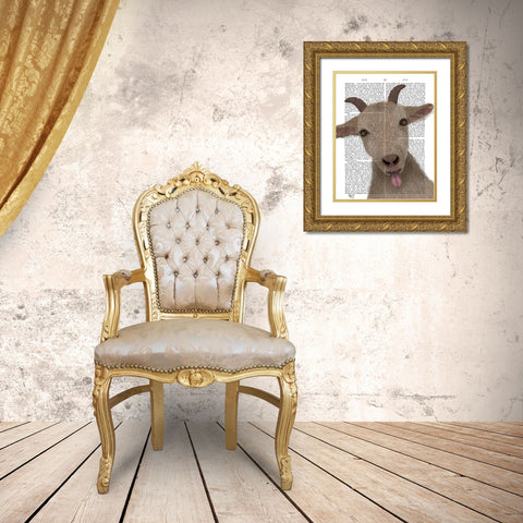 Funny Farm Goat 2 Book Print Gold Ornate Wood Framed Art Print with Double Matting by Fab Funky