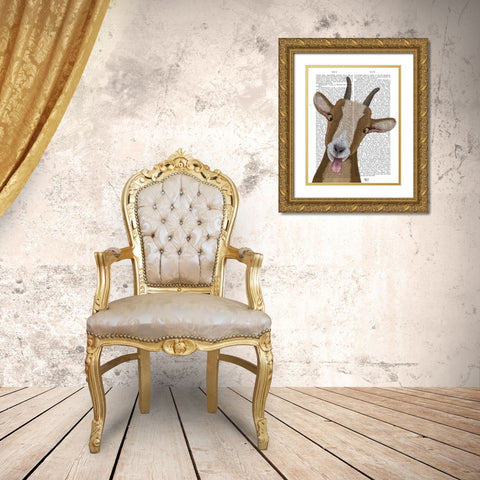 Funny Farm Goat 3 Book Print Gold Ornate Wood Framed Art Print with Double Matting by Fab Funky