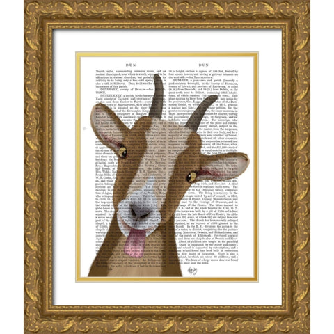Funny Farm Goat 3 Book Print Gold Ornate Wood Framed Art Print with Double Matting by Fab Funky