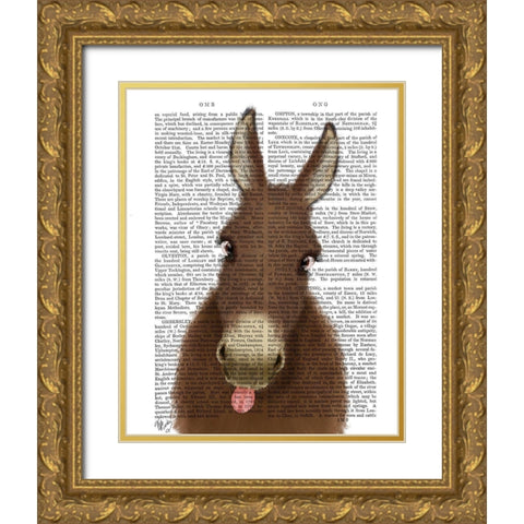 Funny Farm Donkey 1 Book Print Gold Ornate Wood Framed Art Print with Double Matting by Fab Funky