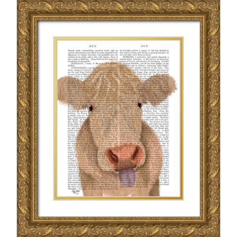 Funny Farm Cow 1 Book Print Gold Ornate Wood Framed Art Print with Double Matting by Fab Funky