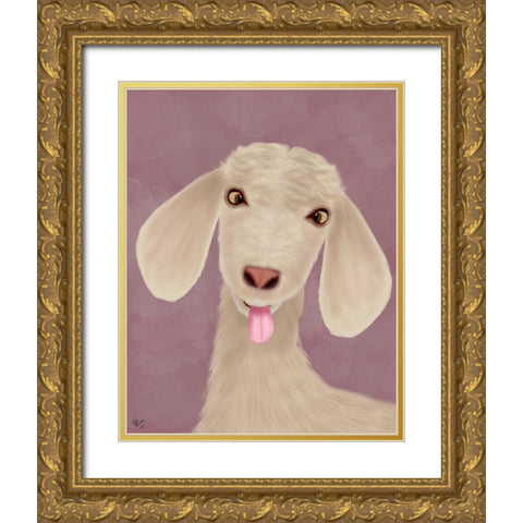 Funny Farm Goat 1 Gold Ornate Wood Framed Art Print with Double Matting by Fab Funky