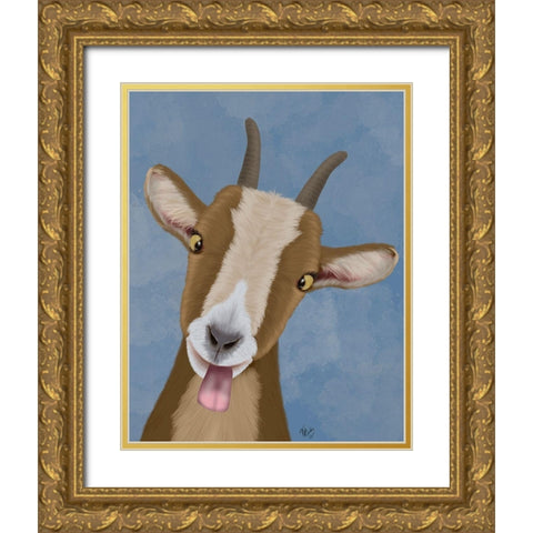 Funny Farm Goat 3 Gold Ornate Wood Framed Art Print with Double Matting by Fab Funky