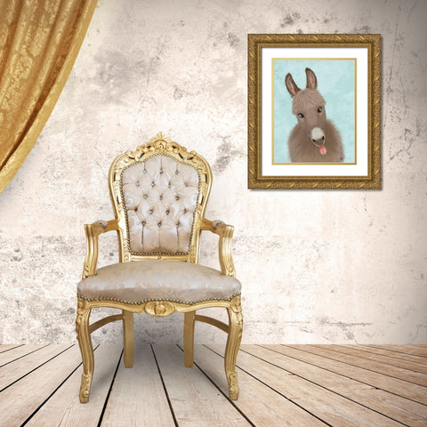 Funny Farm Donkey 2 Gold Ornate Wood Framed Art Print with Double Matting by Fab Funky