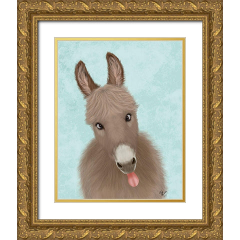 Funny Farm Donkey 2 Gold Ornate Wood Framed Art Print with Double Matting by Fab Funky