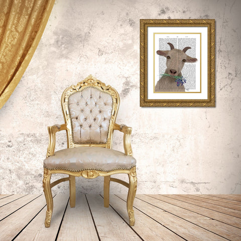 Goat and Bluebells Book Print Gold Ornate Wood Framed Art Print with Double Matting by Fab Funky